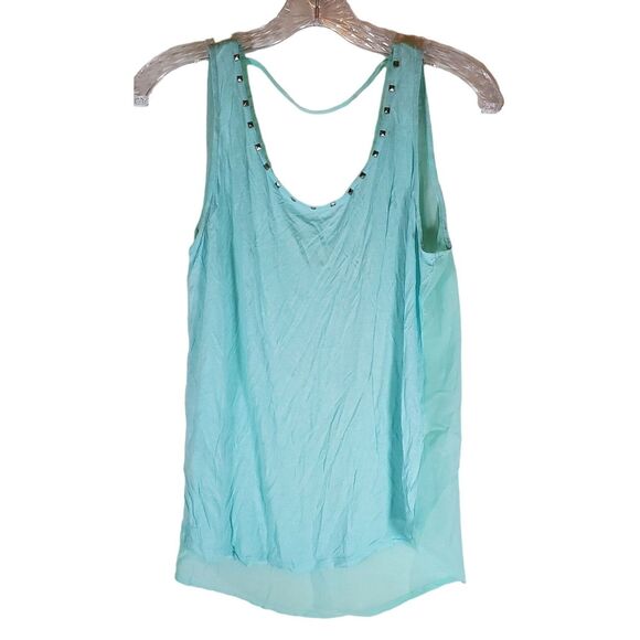 Studded Womens Tank Top Medium Mint Green Lightweight Sheer - Picture 1 of 3